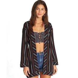 Billabong Secret‎ Tells Striped Kimono Jacket Womens Black White Orange NWT